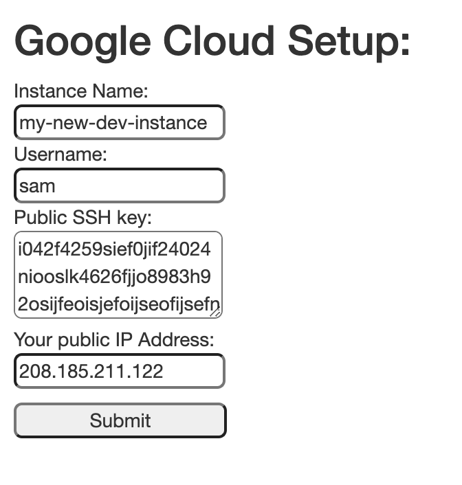 Automated development environment setup interface