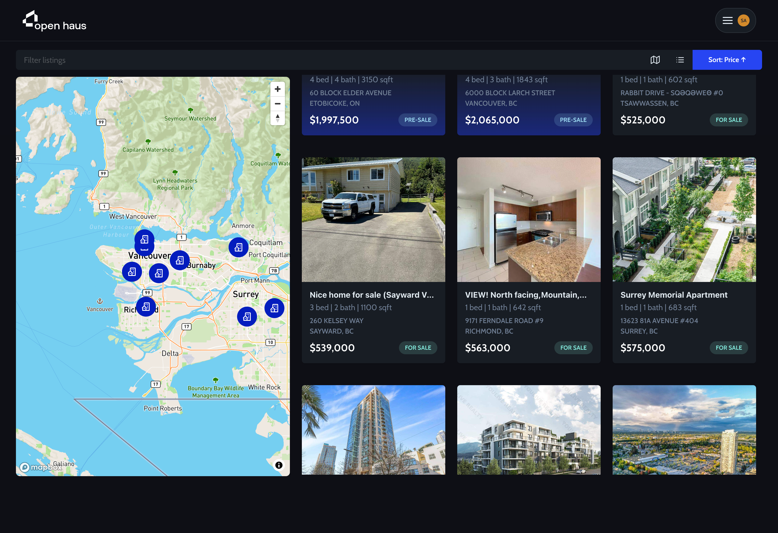 openhaus.ca property listing interface